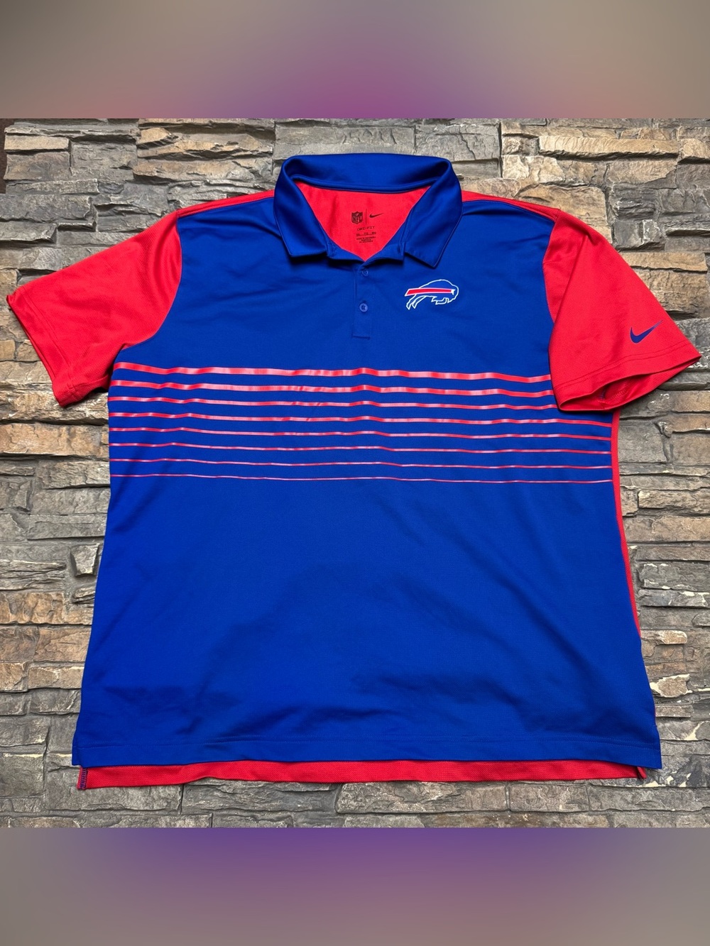 Buffalo Bills Nike Dri Fit Polo Shirt Mens XXL 2XL NFL Blue Stretch Lightweight